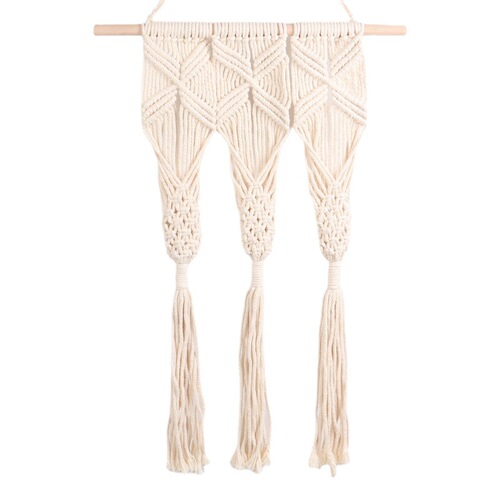 European style cotton rope with wooden stick flowerpot net bag Bohemian style hand-woven hanging basket multi-color hanging rope wholesale