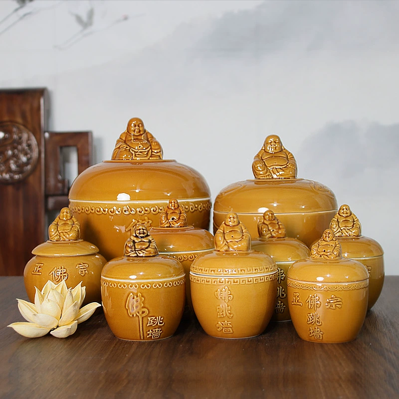 Ceramic Buddha jumping wall stew pot pot soup pot restaurant tableware household belt belt with water stew stewed jar spot wholesale