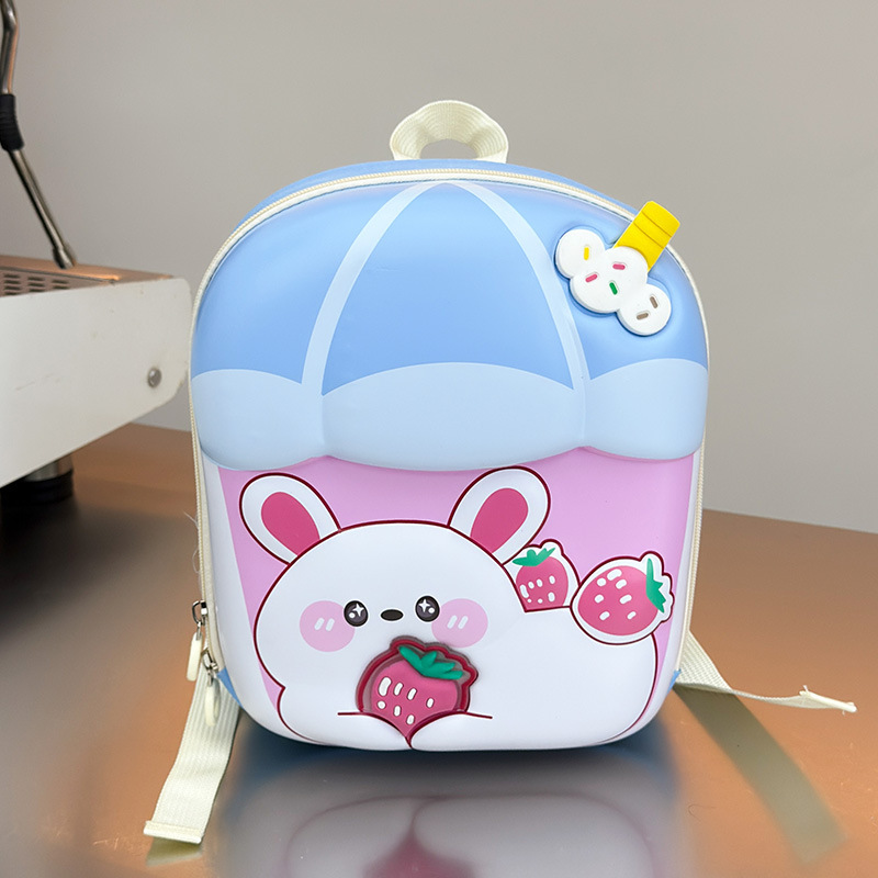 Caricatura lindo conejo, mochila para niños y niñas, taza de té de leche, mochila para bebés, nueva mochila para niños con cáscara de huevo