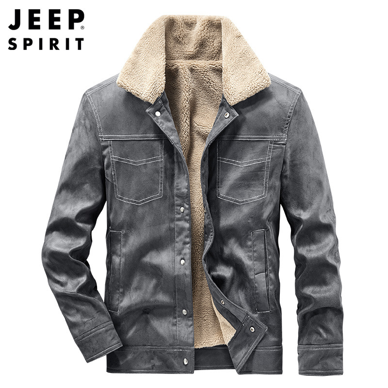 JEEP SPIRIT新款男士棉服加绒宽松多袋大码男装厚休闲棉衣