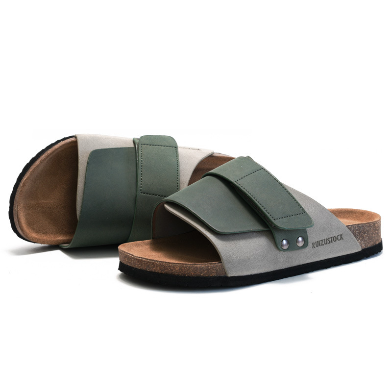 RUIZUSTOCK Ciabatte estive autunnali da uomo Sandali da spiaggia per studenti in pelle scamosciata con sughero_voghion.com