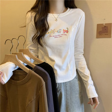 正肩长袖T恤女2025年新款秋季下摆不规则纯棉小个子显瘦上衣ins潮