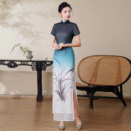走秀旗袍渐变色2026新款高个子T台舞台演出服模特走秀气质礼服