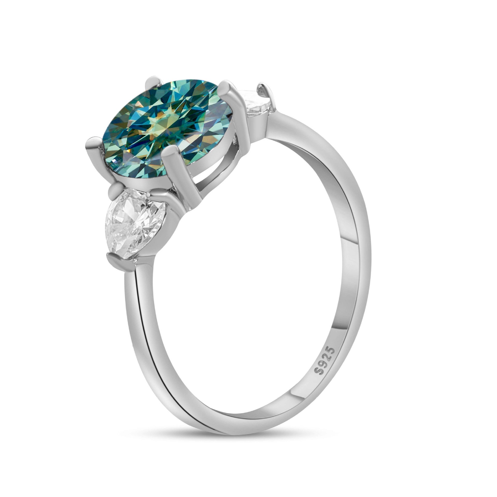 Anillo de piedra de color 3CT de plata esterlina S925 cinturón de plata GRA Certificado de comercio electrónico transfronterizo anillo de mujer de venta caliente