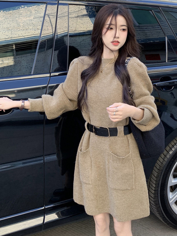 显瘦针织毛衣连衣裙女秋冬2025新款大衣内搭设计感系穿搭短裙子|undefined