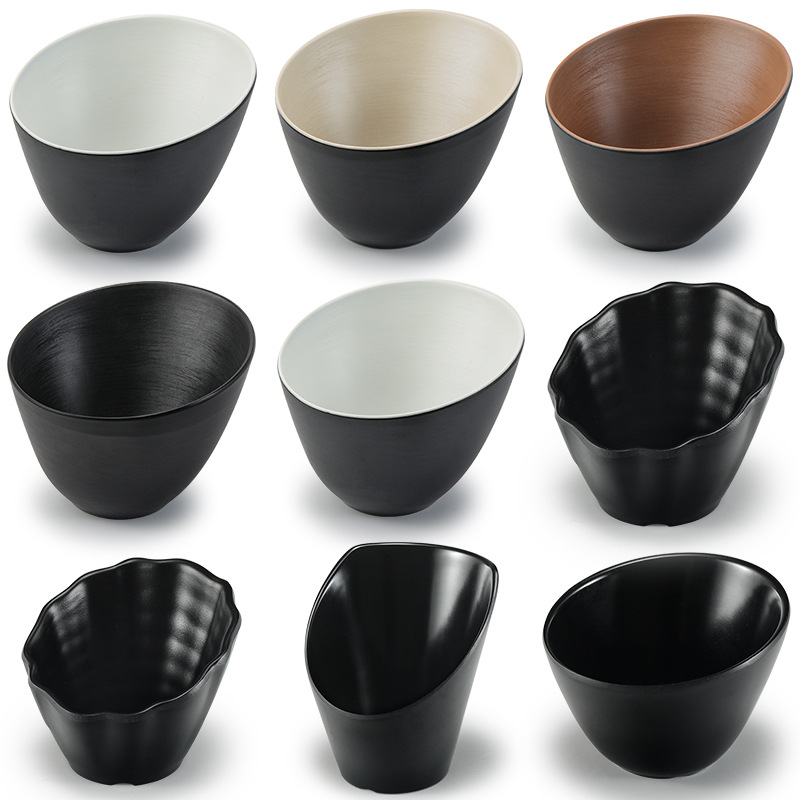 멜라민 대각선 그릇 상업 냄비 레스토랑 식기 야채 상추 양동이 검은 플라스틱 카페테리아 조미료 소스 그릇