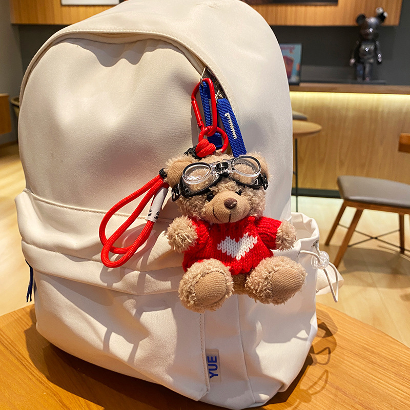Lindo oso llavero de coche muñeca de felpa de mujer colgante de coche llavero hebilla de llave colgante de bolsa anti-pérdida