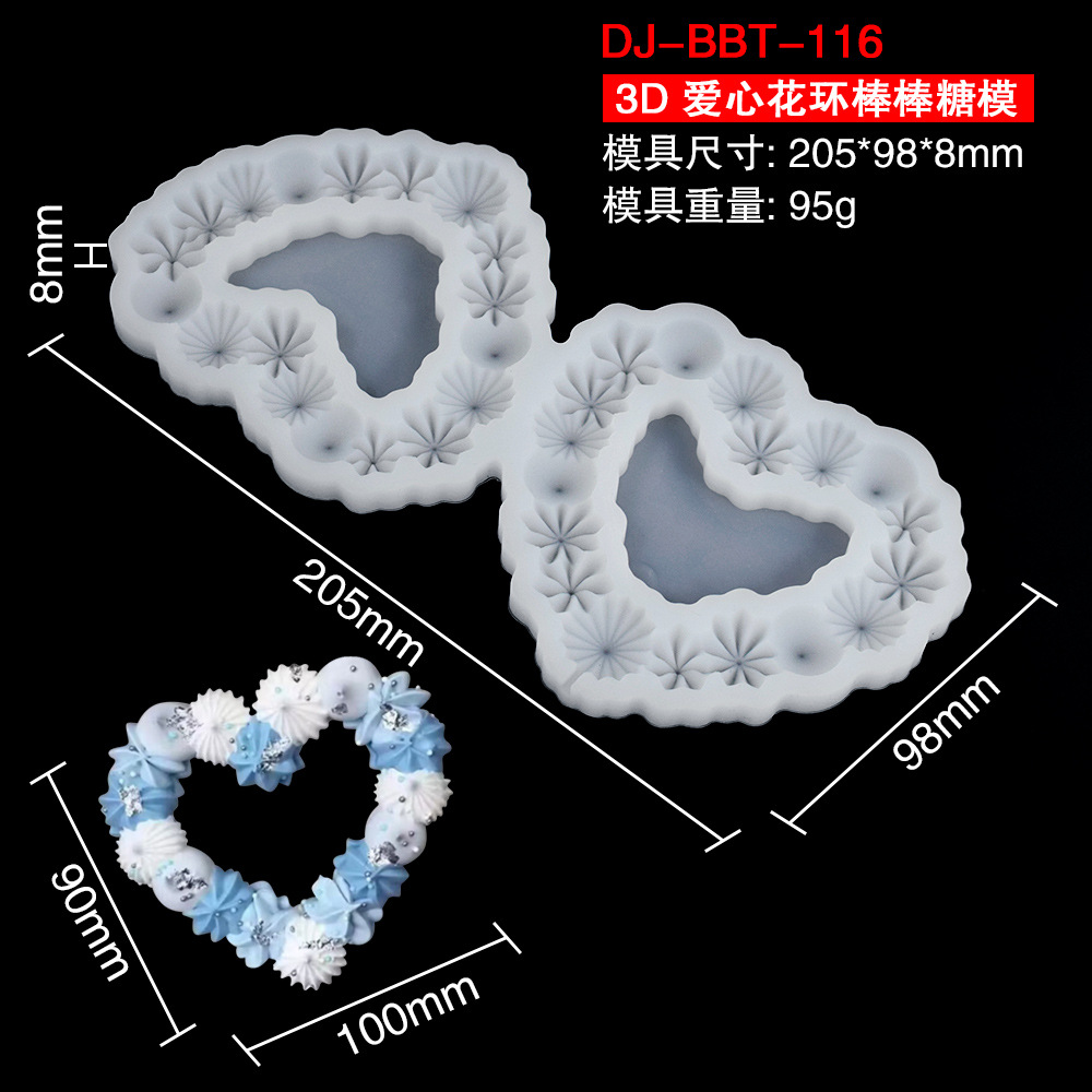 Epoxy molde día de san valentín anillo de diamantes amor tridimensional rose garland lollipop queso palo molde chocolate molde de silicona