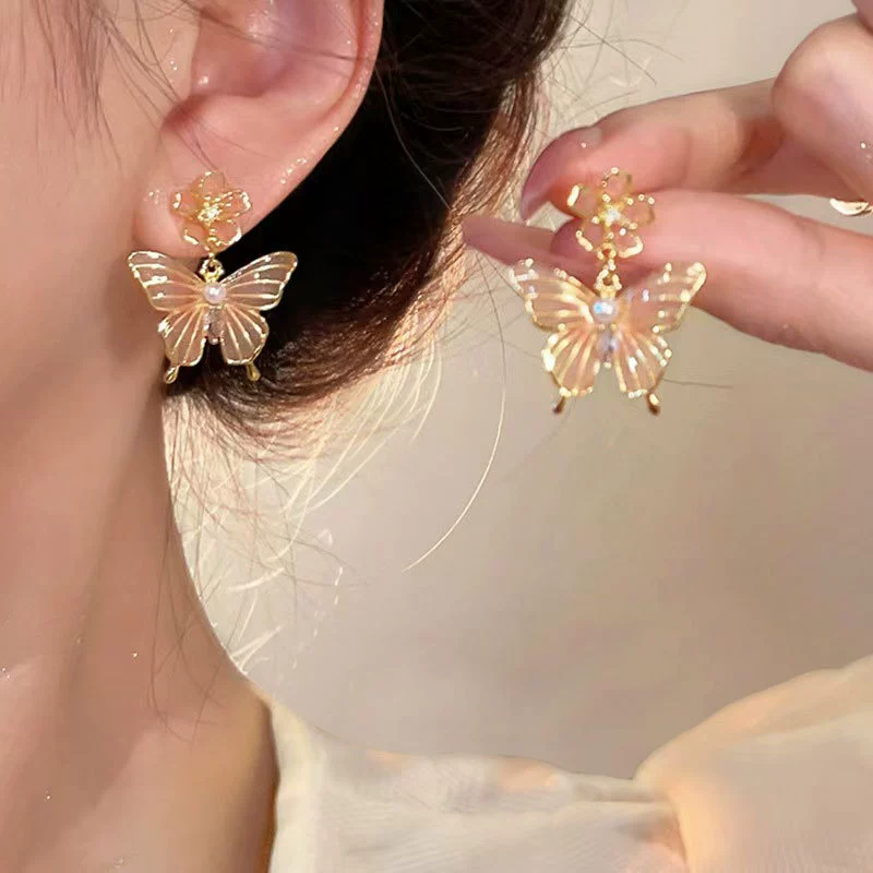 Fuchsia earrings from pearl, flowered, light luxury style, silver 925 sample