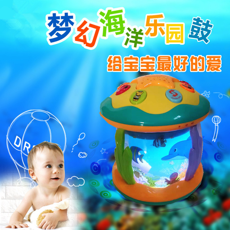 Cross-border Children's Amazon Explosions Hand Drum Light Music Baby Toy Baby Ocean Projection Clap Drum