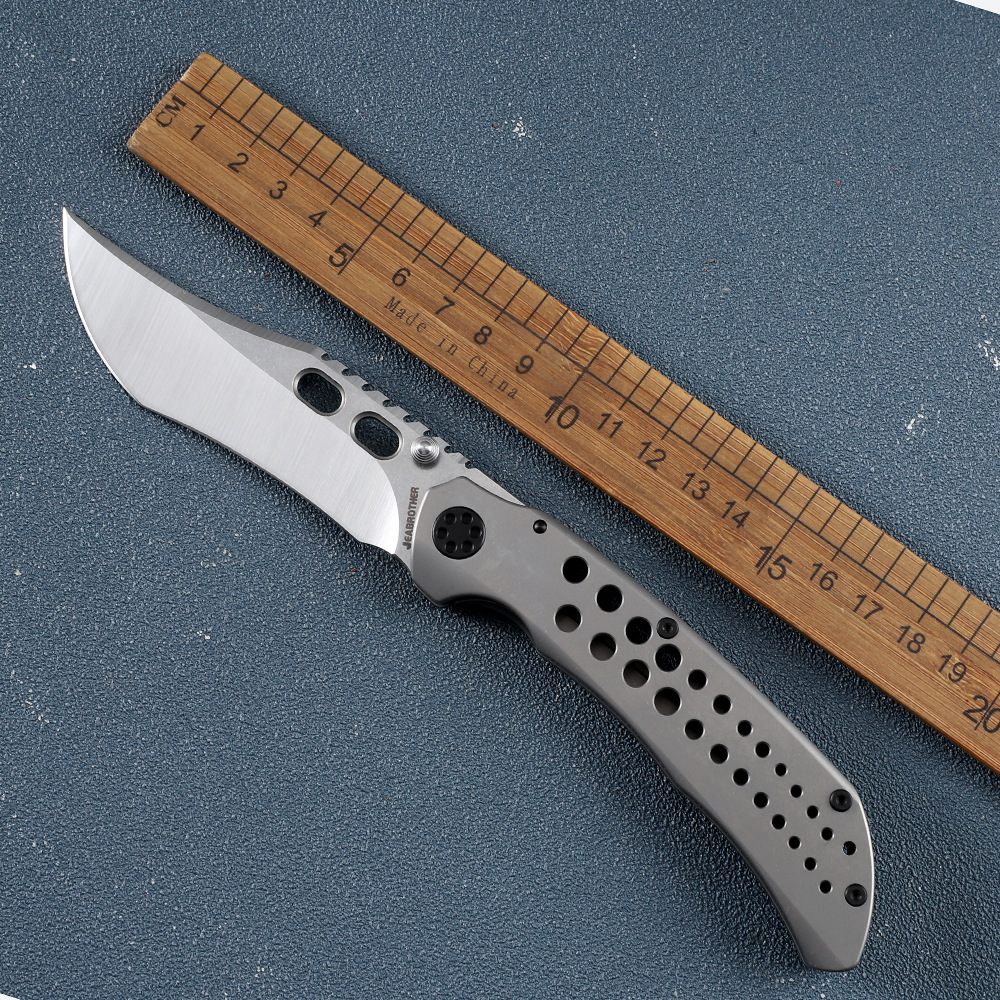 新款小章鱼438折叠刀14C28N刀片钛合金手柄户外生存露营钓鱼EDC工