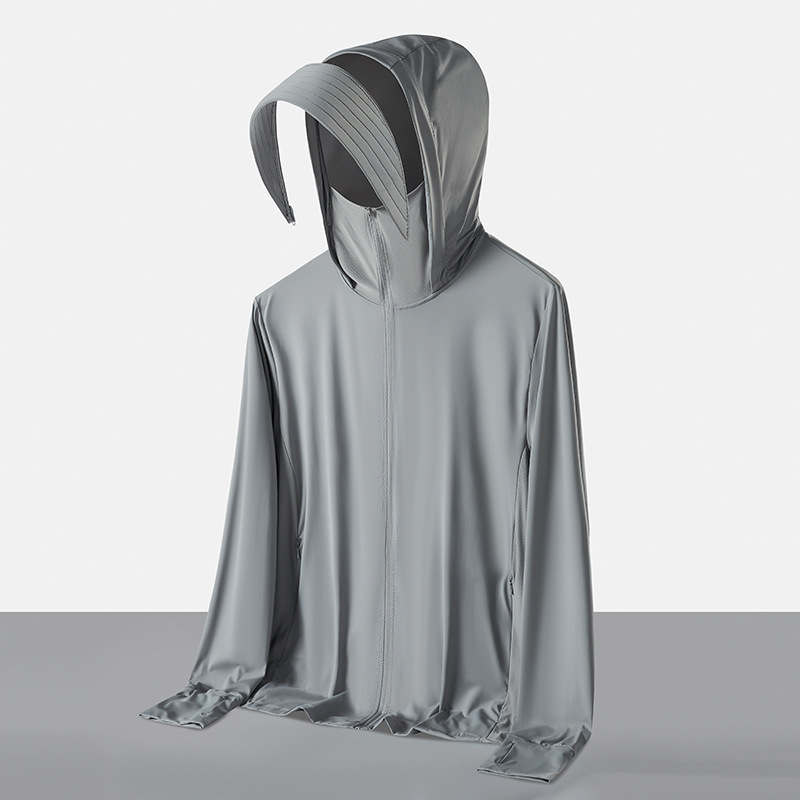 Hombre y mujer desmontables chaqueta protector solar hielo anti-UV al aire libre chaqueta de piel logotipo impresa