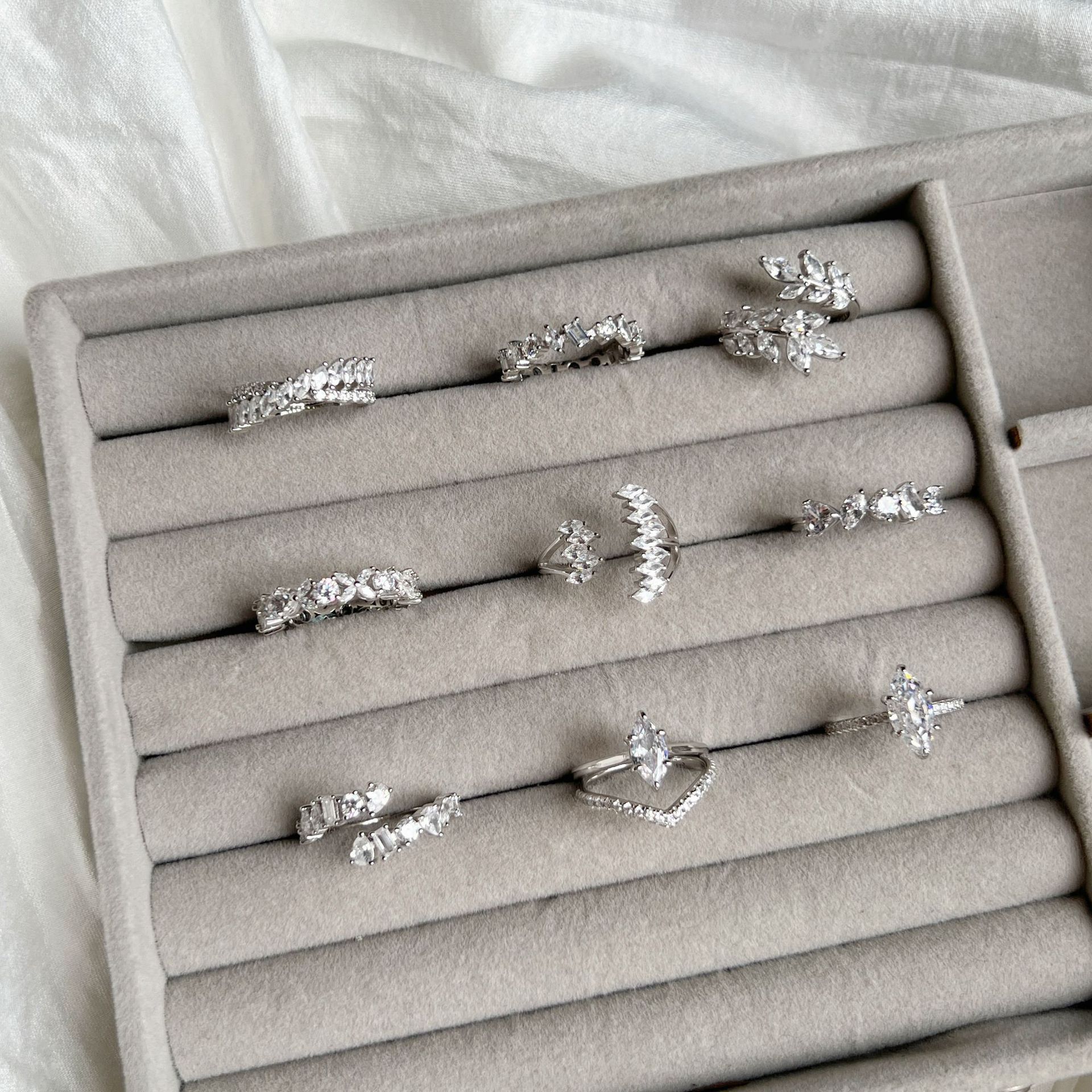 6g Weight Zircon Inlay Material Rings Classification 5, 9, Adjustable Ring Size 1 Piece Quantity Holiday, Daily Occasion 925 Sterling Silver Material Geometric Pattern Women's Gender Plating, Inlay Design Basic, Modern Style, Classic Style Style 925 Sterling Silver Zircon Geometric Rings 4