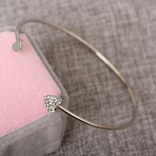 Eurasian cross-border fashion new women's open-mouth bracelet, diamond-embellished retro minimalist full-diamond heart-shaped jewelry Bracelet