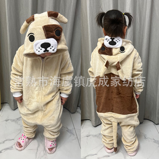 2024 New Winter Flannel Cartoon Anime Chai Dog Grey Hippo Bulldog Children Adult Animal One-piece Pajamas