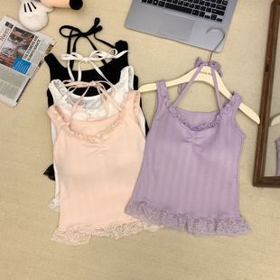 Spring and Summer Design Bow Camisole Women's Outer Wear Lace Slim Fit Layered Inner Top