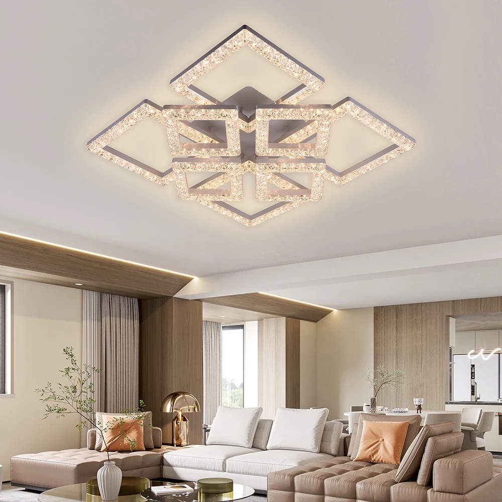 Lámpara de techo de cristal nórdica lámpara de techo rectangular lámpara de diamante dimmable dormitorio sala de estar comedor luz
