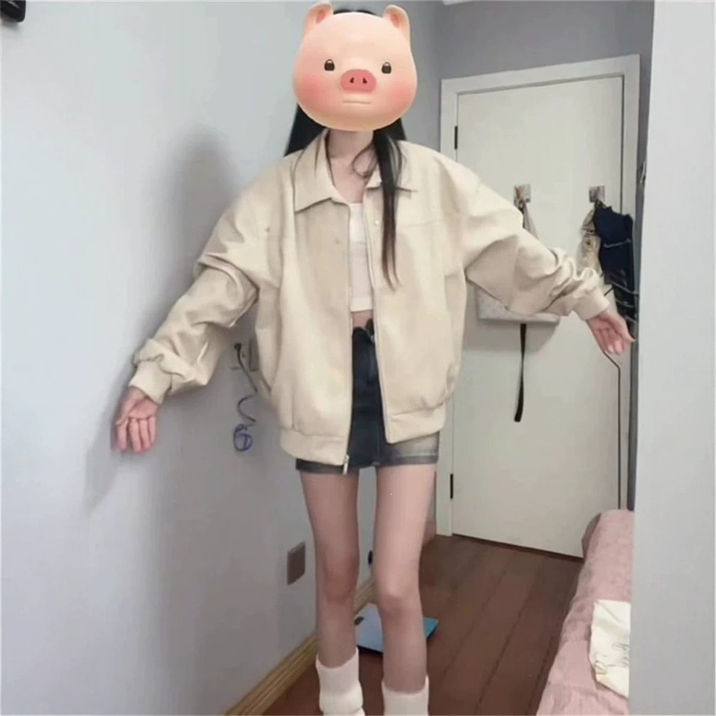 Korean-style casual chic versatile casual leather jacket for women, autumn 2026 new model, off-white cardigan jacket
