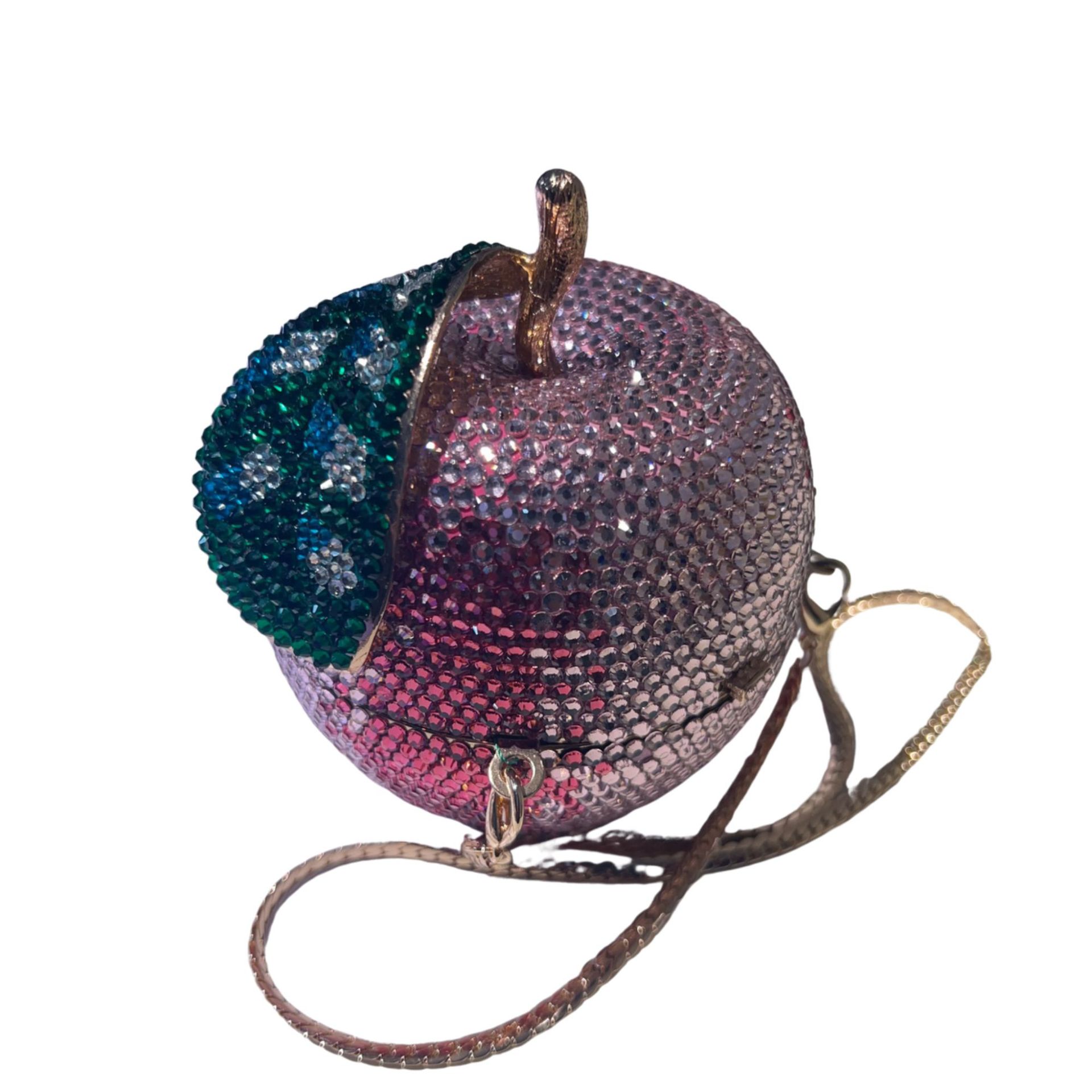 Túi clutch nữ đính đá hình quả táo pha lê sang trọng — Táo hồng, Cá tính đặt làm chi tiết 3