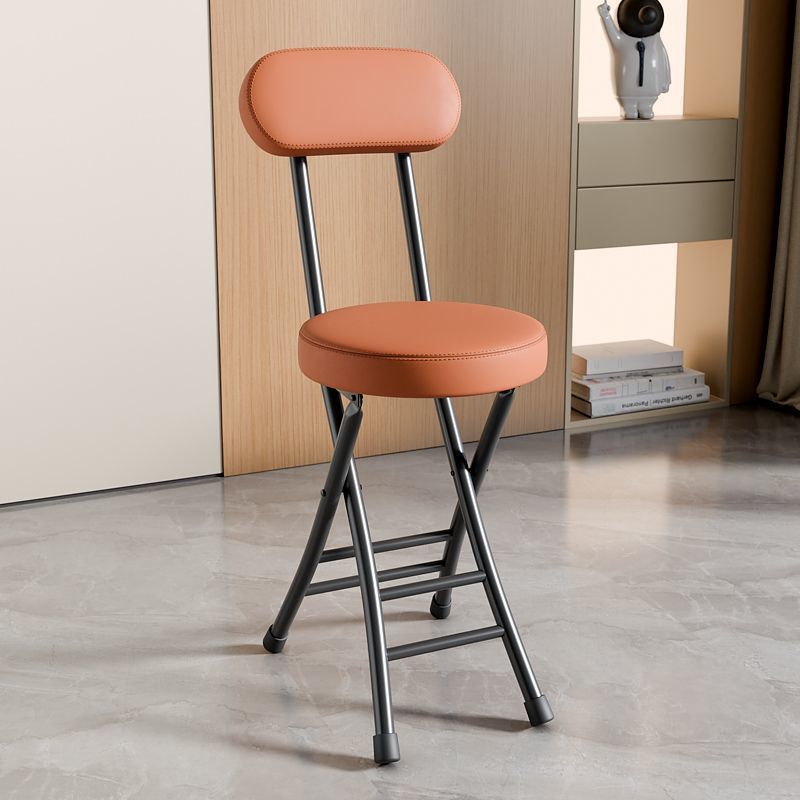 [강화철판 등받이 + 두꺼워진 시트쿠션] 블랙 프레임 라이트 브라운 표면 접이식 의자