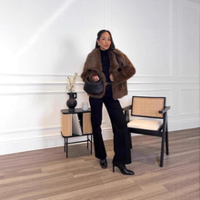 皮草欧美热卖仿狐狸毛仿皮草外套女装翻领长袖毛毛人造毛皮外套冬