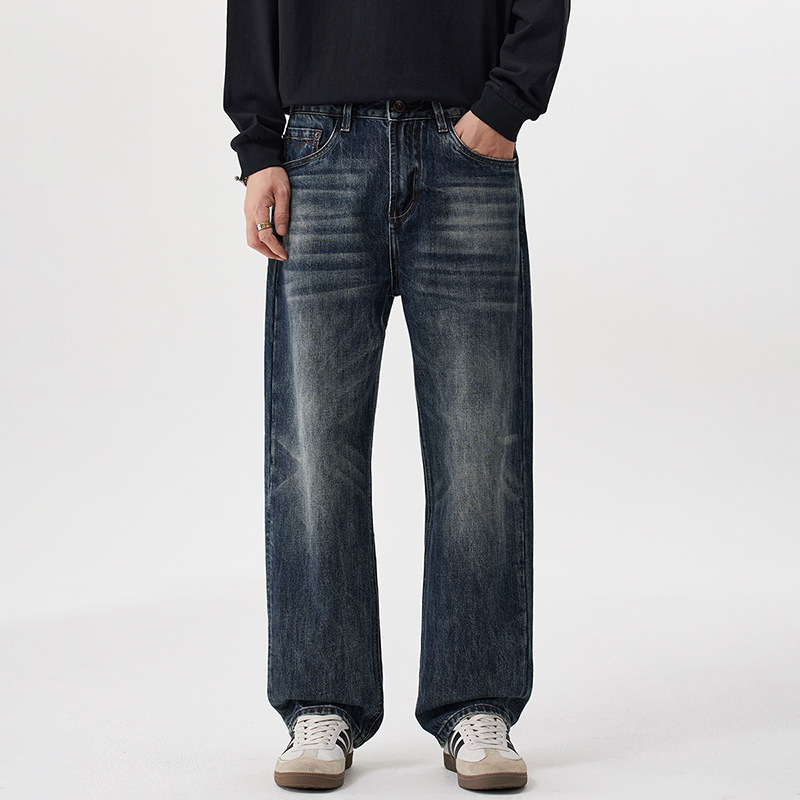 6169 # Urban Li Men's Autumn and Winter High Street Retro Jeans Loose Petite Versatile Wide-Leg Straight Pants