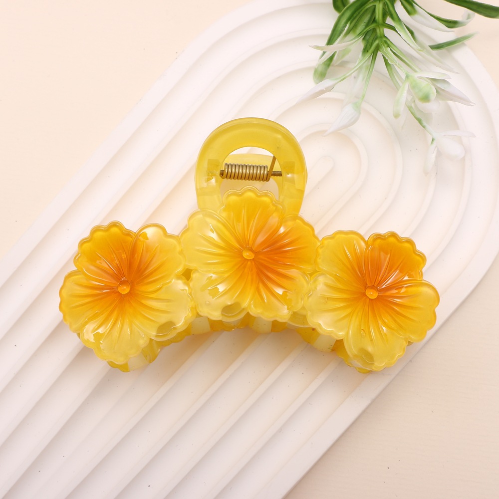 Nuevo color frangipani acrílico pinza para el cabello flor pinza de agarre de alta calidad elegante accesorio para el cabello de mujer pinza de tiburón de agarre lateral