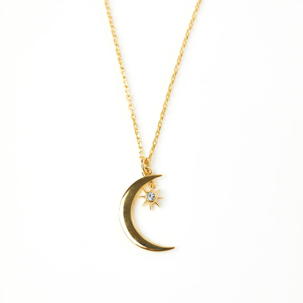 Street Occasion 925 Sterling Silver Material 925 Sterling Silver Birthstone Cable Chain Inlay Star Moon Pendant Necklace
