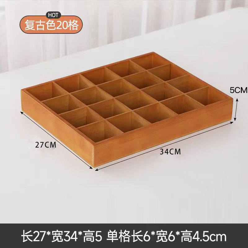 木製格子多格収納ボックス天板多格木箱方眼分格収納ボックス引き出しナッツビーズ収納|undefined