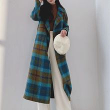 少量服饰春季新款羊毛混纺单面呢外套2025长款格纹撞色毛呢大衣女