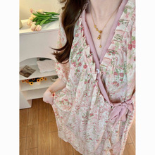 云朵棉睡袍女新款高级感莫奈花园长款睡裙睡衣洗澡浴袍家居服