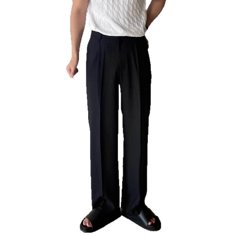 Pantalones verticales para hombres, pantalones casuales de verano, pantalones largos de pierna, botones interiores, pantalones sueltos para hombres.