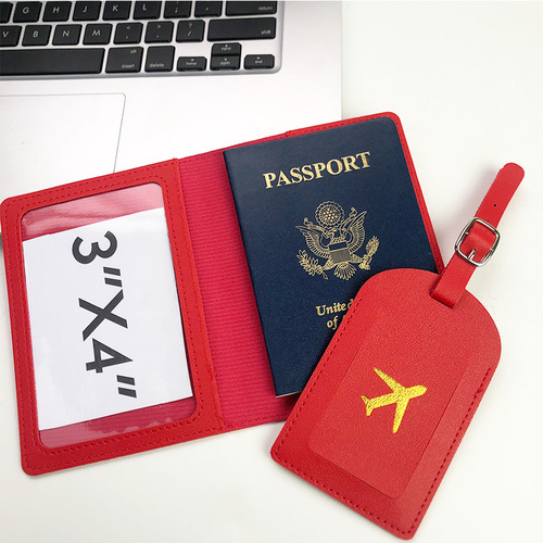 Cross-border imitation leather hot stamping aircraft with signature paper PU leather passport holder bag travel passport cover luggage tag set