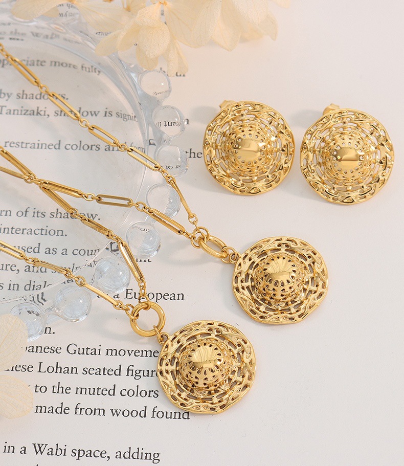 Retro Round Titanium Steel Womenu0027S Earrings Necklace