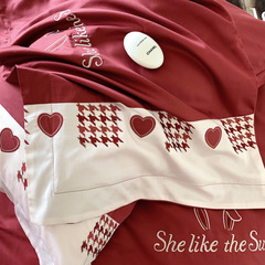 5ZV7批發公主風婚慶純棉四件套100支長絨棉紅色結婚刺繡床上被套1