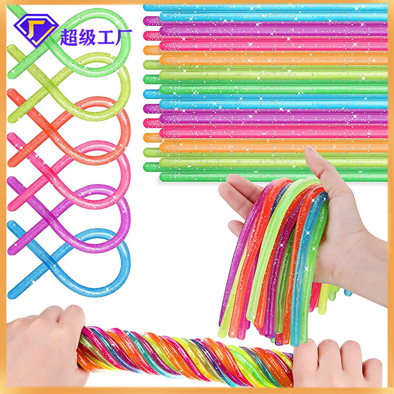 Descompresión transfronteriza cuerda de fideos TPR caucho suave cordón elástico descompresión juguete luminosa cuerda de fideos Lala ventas directas