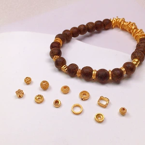 S925 silver gold-plated plate wrapped UFO beads spacer accessories string bracelet necklace string braided rope diy semi-formed