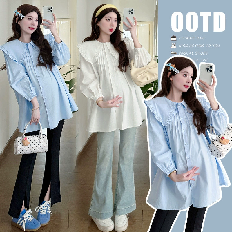 Одежда для беременных ранняя весна 2025 новый простой сладкий кукольный воротник минус возраст