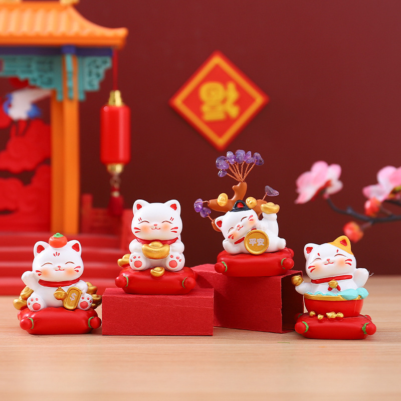 卡通可爱招财猫盲盒公仔手办猫咪树脂办公桌面装饰品潮玩摆件批发|undefined