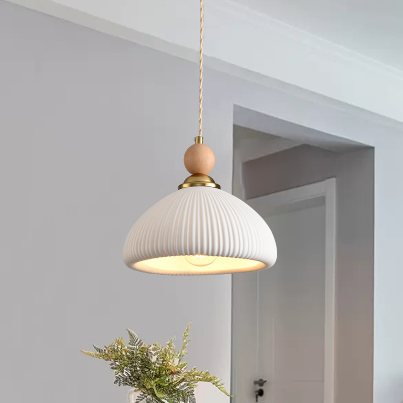 Retro minimalista lámpara de red crema viento nórdico dormitorio mesa de comedor pasillo lámpara de bar lámpara de cerámica