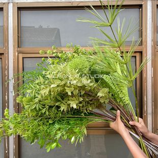 2025 Green Artificial Flower Mori High-end Green Planting Murror Wedding Flower Matching Leaf Flower Decorative Fake Flower Banyan Leaf