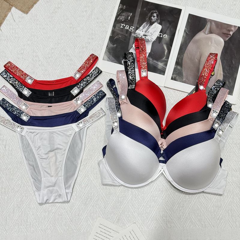 Lingerie Sexy Underwear Set with Push-Up Straps and Sparkling Diamond Bikini Bra in Stock 6008