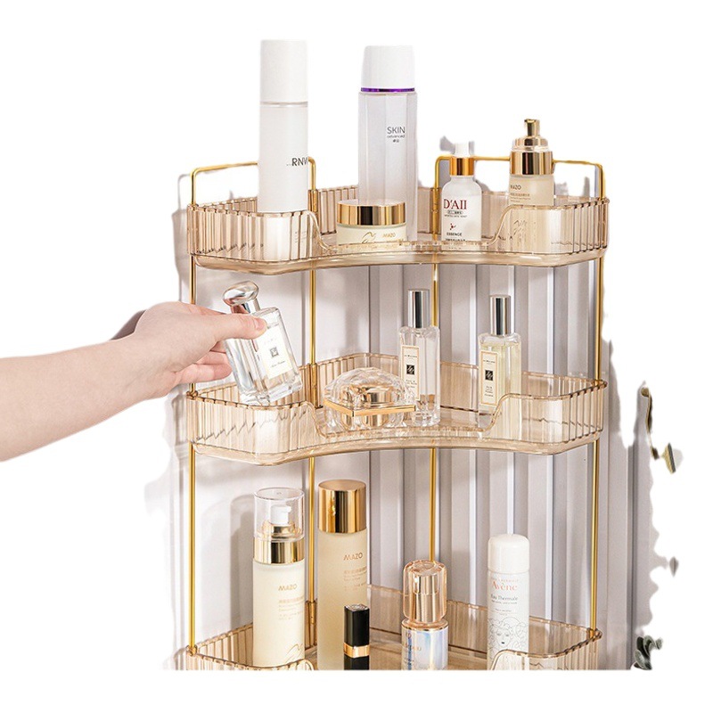 Rincón de lujo ligero Estante de almacenamiento de cosméticos Estante de caja de almacenamiento de escritorio de joyería de baño Fabricante de agencias de Amazon