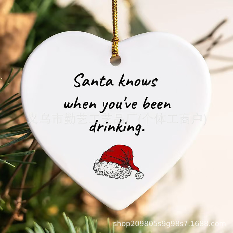 独立ステーショナリーChristmas Funny Heart Shaped Ornamentホワイトセラミックハート型ストラップ|undefined
