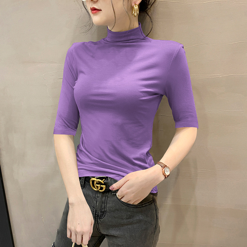 연한 보라색 반고칼라 7부소매