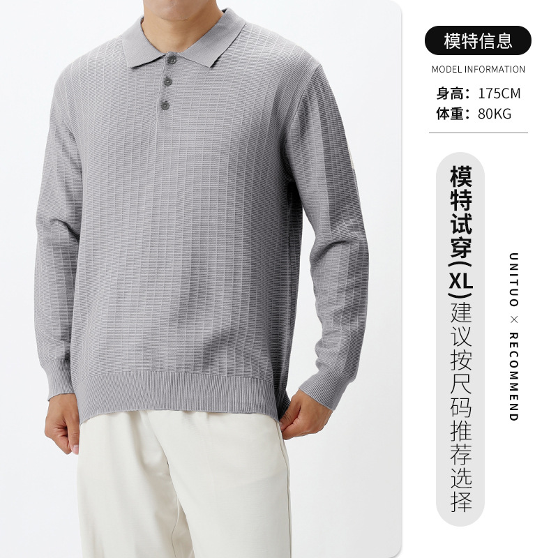 Lujo ligero viejo estilo de ropa de hombre botón de cuadrilátero jersey de punto de hombre alto sentido de negocios con solapa de manga larga polo