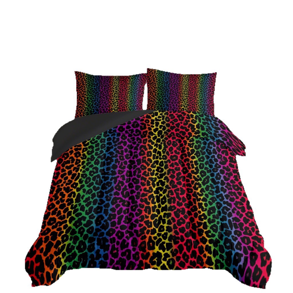 TEMU / JIT nuevo producto multicolor leopardo impresión digital HD 180gms edredón conjunto de ropa de cama