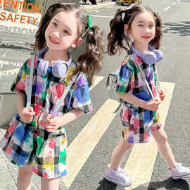 女童短袖套装夏款2024新款洋气时髦童装儿童夏装女孩网红炸街衣服