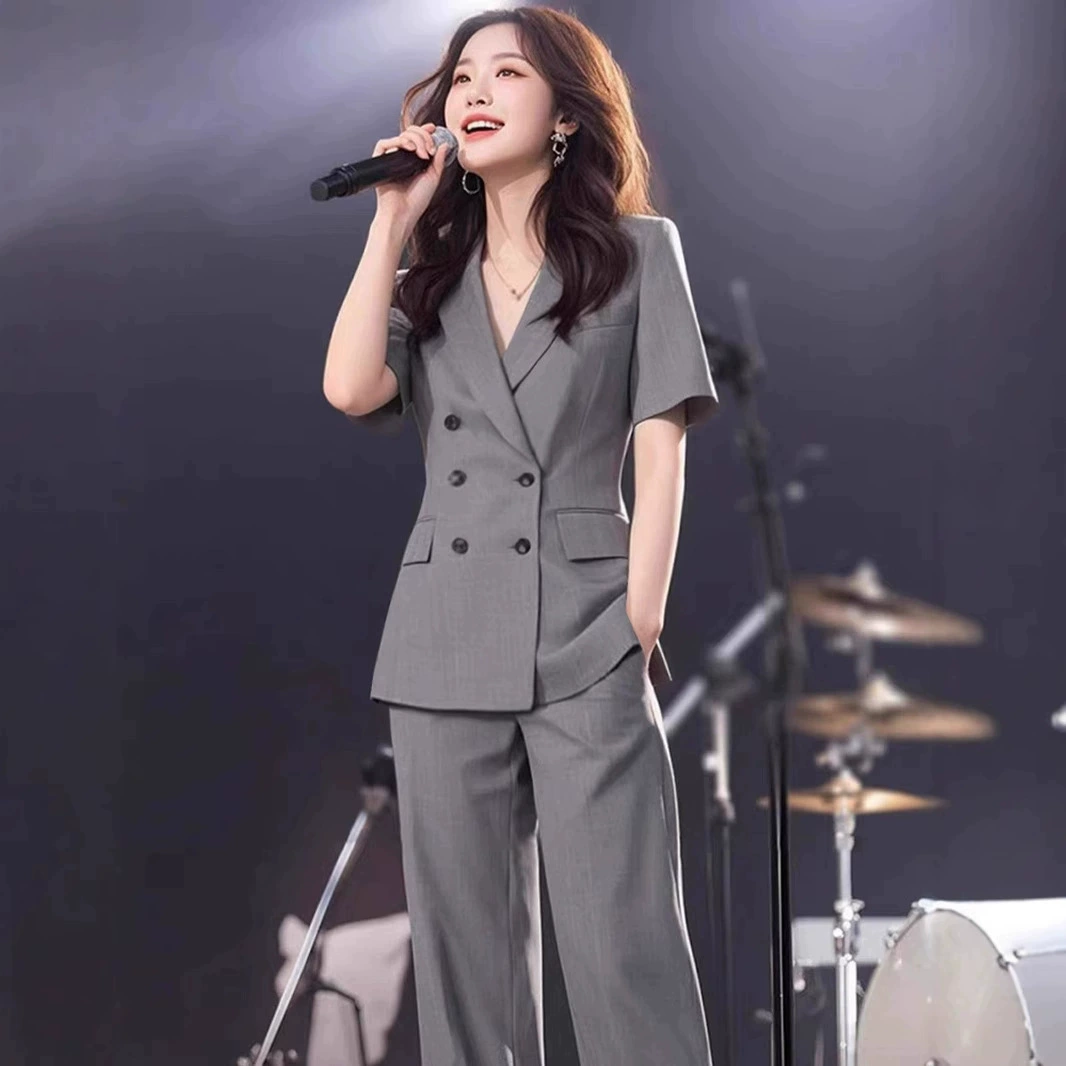 XZ188-летний тонкий костюм, прямой брючный костюм больших размеров, женский костюм с короткими рукавами для профессионального собеседования, рабочая одежда, куртка