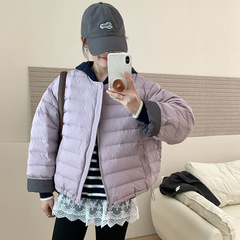 撞色圆领羽绒服女短款2025冬季甜美韩系小个子白鸭绒保暖排骨外套